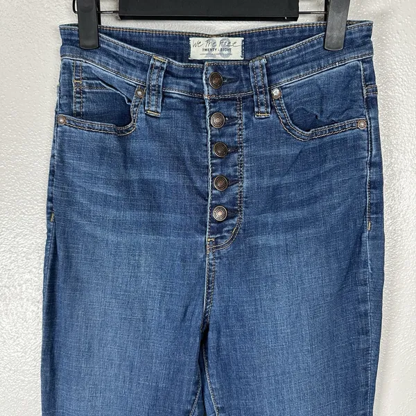 We The Free People Irreplaceable Flare Jeans Womens 28 Blue Button Fly‎ Raw Hem - Image 2