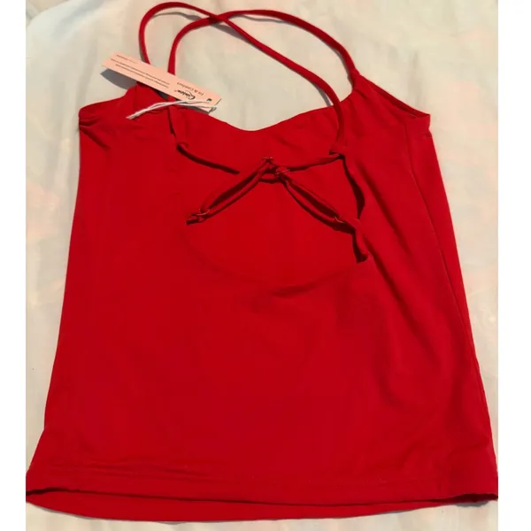 Qinsen Red Strappy Open Back Camisole Top XS V-Neck Stretch Tank NWT - Image 7