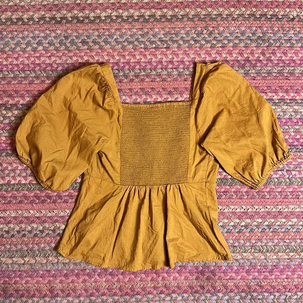 OLD NAVY BROWN BUTTON FRONT BOHO PEASANT BLOUSE - Image 4