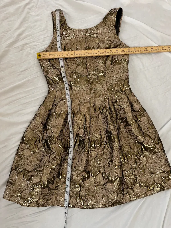 Soieblu Gold Metallic Floral Fit-and-Flare Dress size S - Image 6