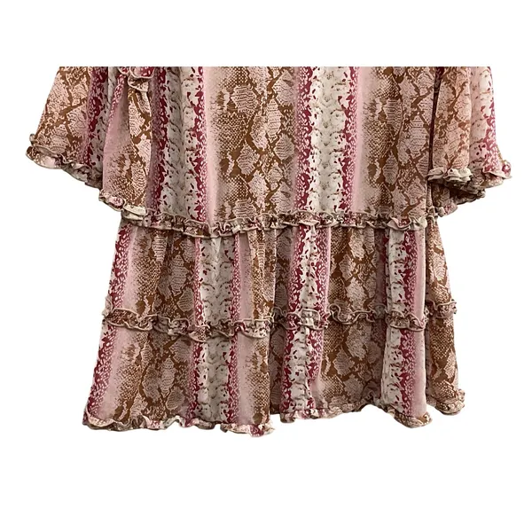 Entro‎ Snake Print Ruffle Tiered V Neck Bell Sleeve Mini Dress Size M - Image 6