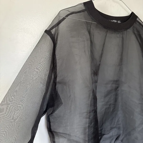 Stradivarius Black Sheer Mesh See Through Sheer Long Sleeve Top Oversize Small - Image 3