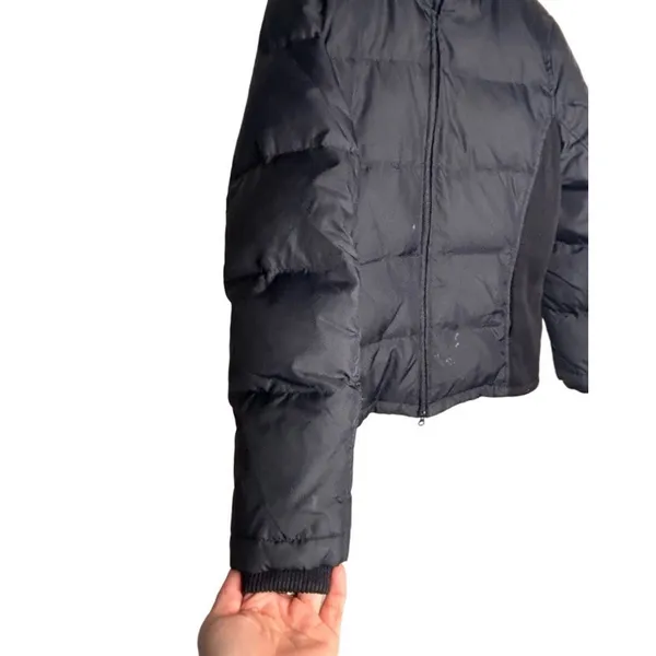 Old Navy Puffer Coat Size Medium Black Side Panels Vintage Down Feather FLAWED - Image 12