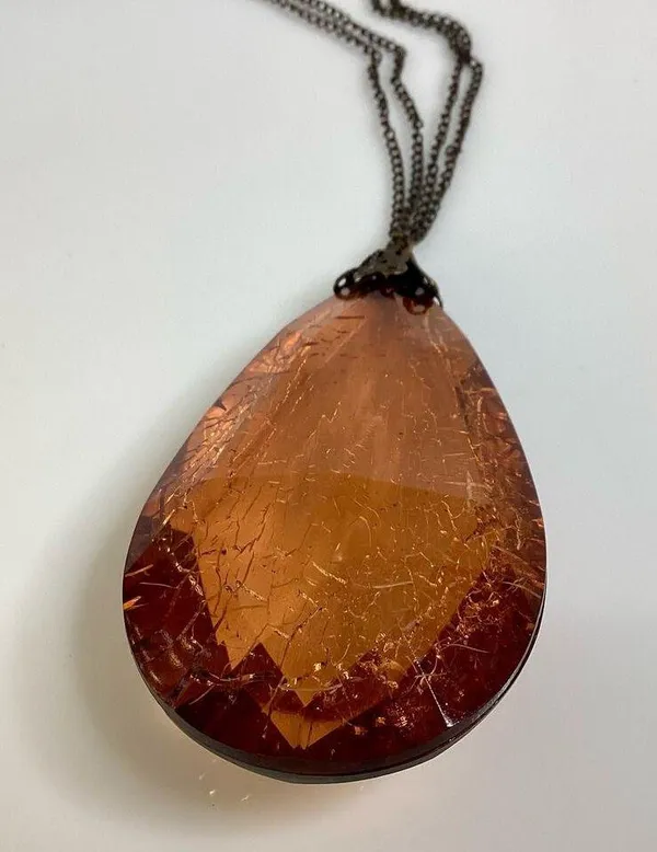 Large Faceted Drop Necklace Brown - Image 3