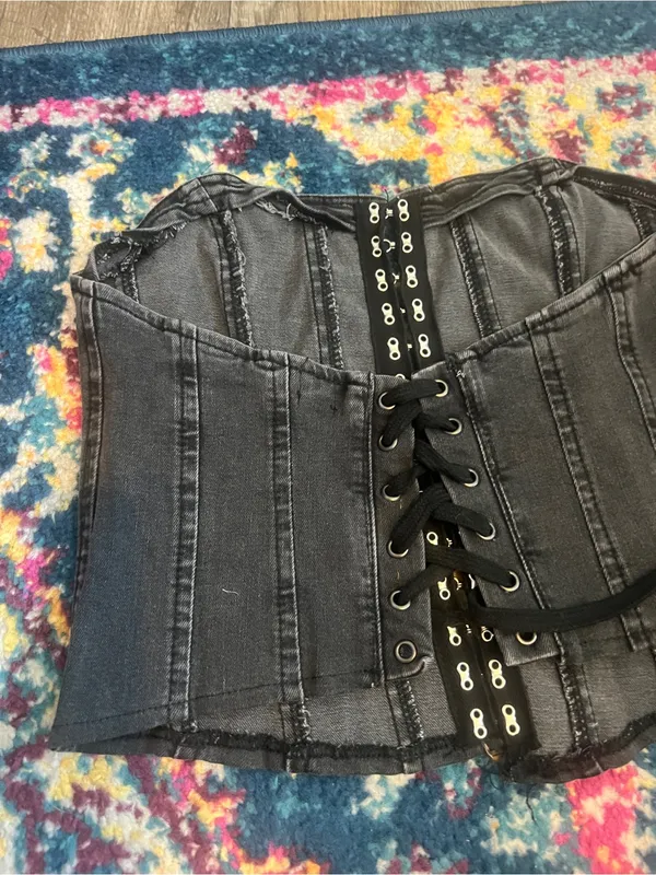Bdg Black Washed Denim Corset Top - Image 5