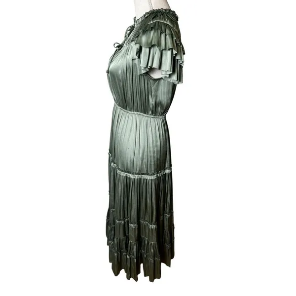 Reset by Jane Kianna Long Short Sleeve Ruffle Dress sage green S - Image 3
