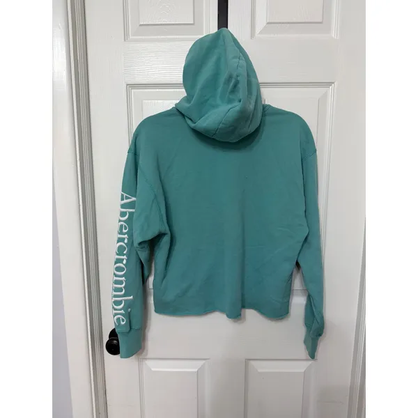 Abercrombie & Fitch Teal Quarter Zip Cropped Hoodie‎ Y2K Sleeve Logo M - Image 5