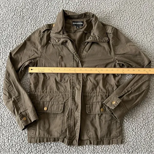 Zenana Outfitters Womens Cotton Army Military Green Zip & Snap Utility Jacket L - Image 2