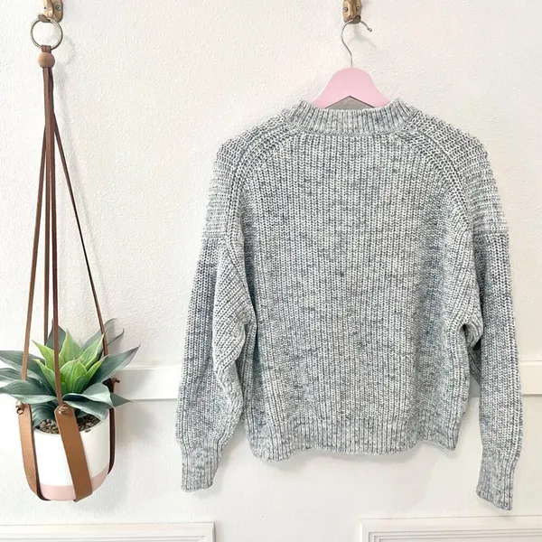 J Crew Marled Cotton-Blend Crewneck Sweater Size L Blue Cozy Minimalist Coastal - Image 6