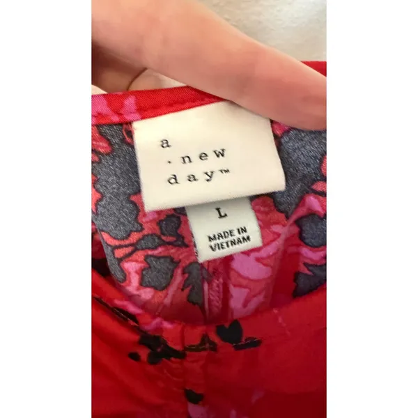 A New Day Womens Red Floral Satin Ruched Midi Slip Dress Large‎ - Image 5