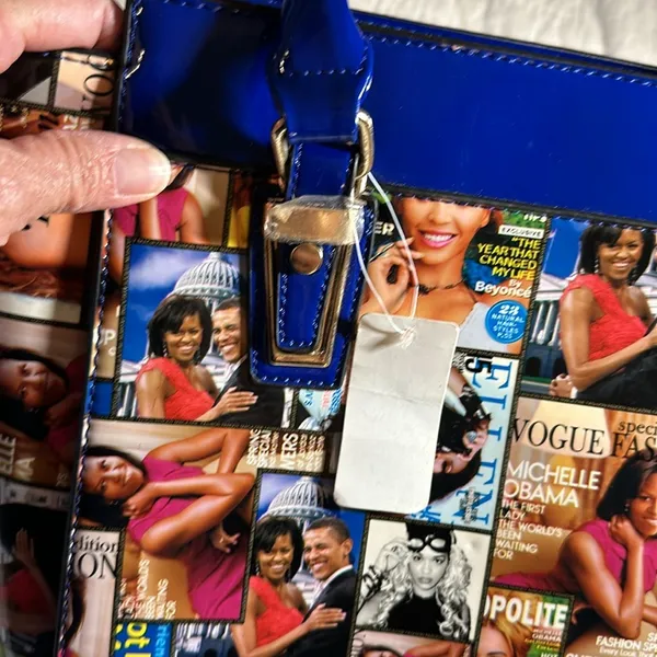 NWT Magazine Collage Glossy Vinyl Handbag Crossbody or Satchel - Image 8