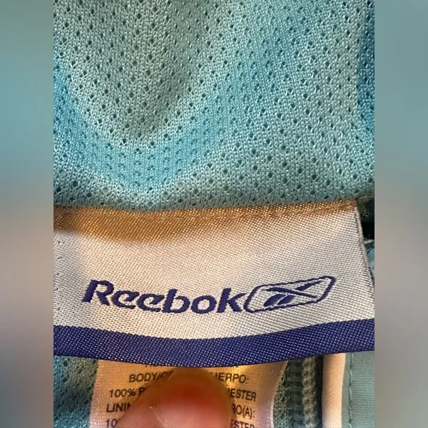 Reebok Blue Softshell Windbreaker 1/4 Zip Hoodie Jacket White Side Panels Sz M - Image 8