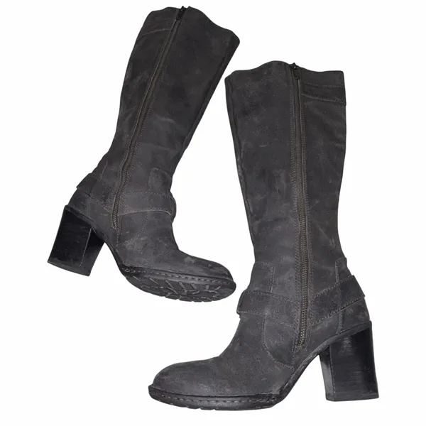 Born Black Distressed Nubuck Leather Tall Heeled Riding Boots 38 7 - Image 7