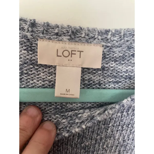 Ann Taylor Loft Women's Short Sleeve Blue White Rayon Blend Soft Sweater Large M - Image 3