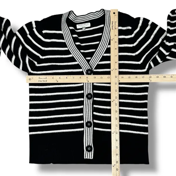 Bagatelle Collection Striped V Neck Cardigan‎ Sweater Black White Small - Image 11