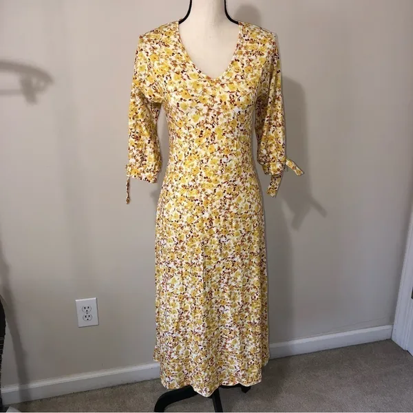 Wedding Guest Dress Size M Organic Cotton Amour Vert Yellow Floral Midi Cottage - Image 10