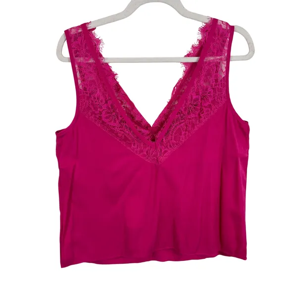 Twenty Ten Womens Fuchsia Pink Lace‎ Trim V-Neck Camisole Tank Top NWT Size M - Image 2