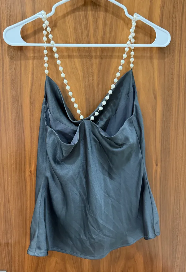 Vintage Pearl Cowl Neck Top Blue Size XS - Image 2