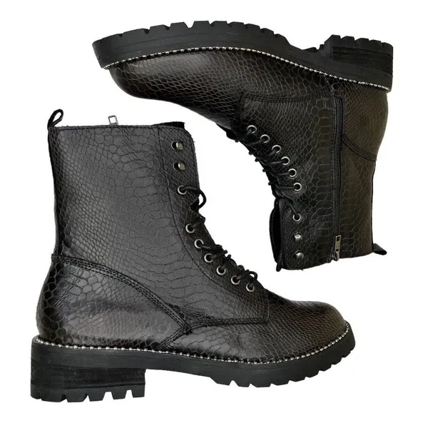 Very G Conquest Ankle Boots Black Snakeskin Block Heel‎ Lace Up Women’s Size 11 - Image 5