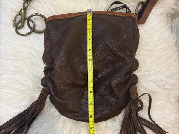 Vintage Lucky Brand Brown Leather Fringe Crossbody Y2K Boho Bag Festival - Image 2
