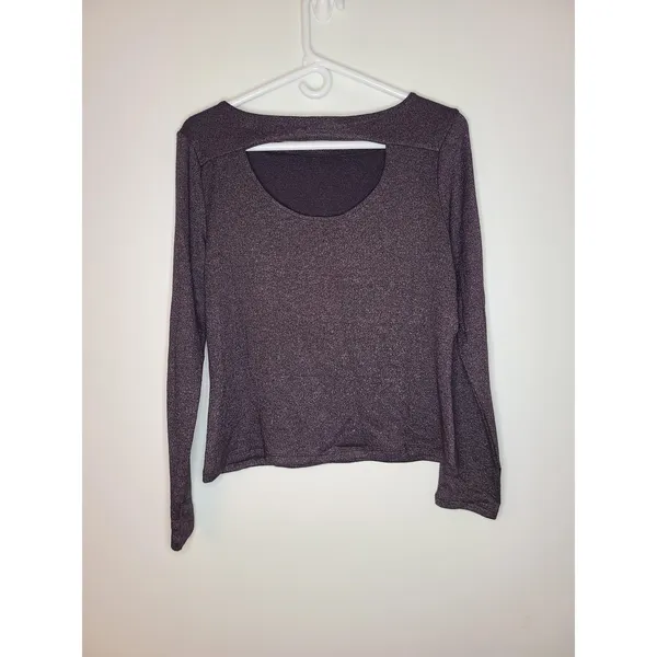 Banana Republic Shirt Womens Medium Purple Glitter Open Back Long Sleeve Top - Image 3