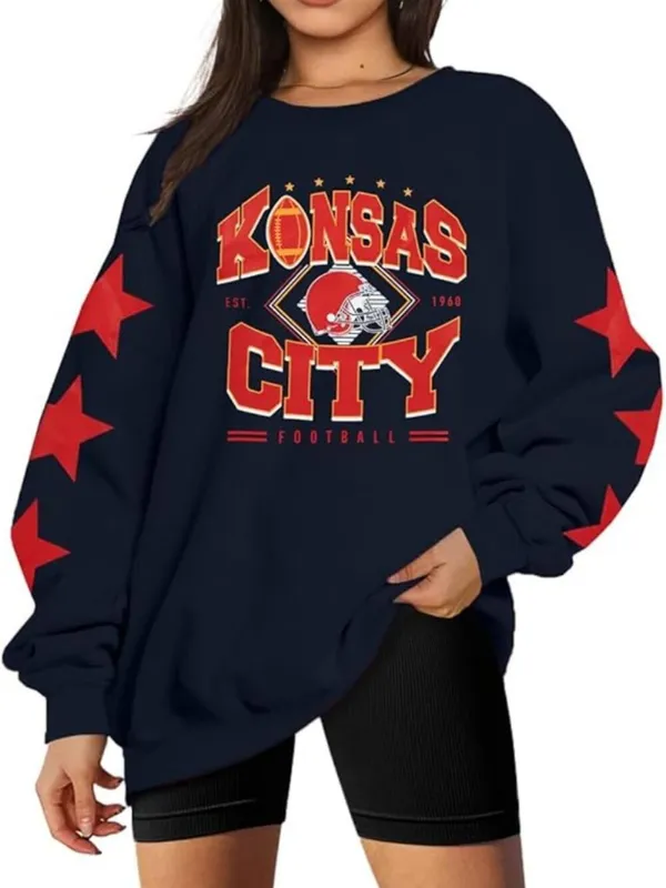 Kansas City Football Sweatshirt Blue Size Medium - Image 3