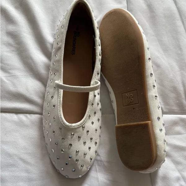 Women Ballet Flat Stud Mary Jane White Size 9 - Image 6