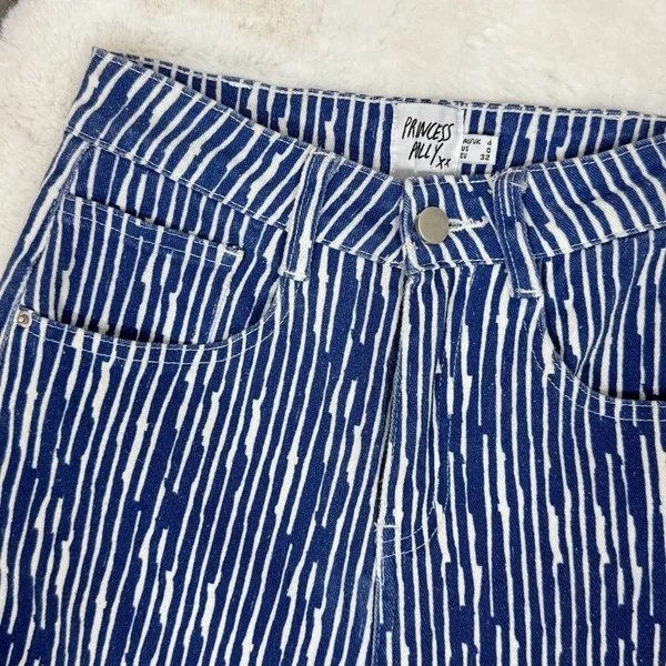 Princess Polly Danica Jeans Womens 0‎ Blue White Painted Stripe Crop Straight - Image 5