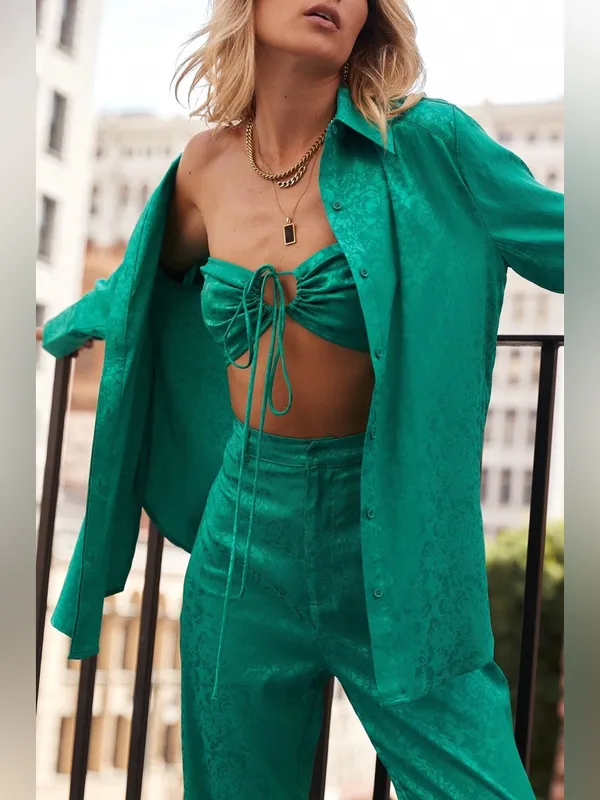 12th Tribe St.‎ Barths Emerald Jacquard Crop Top Emerald Green - Image 10