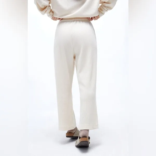 Charlie Holiday Journey Cream Waffle Knit Wide Leg Lounge Pants Drawstring - Image 4