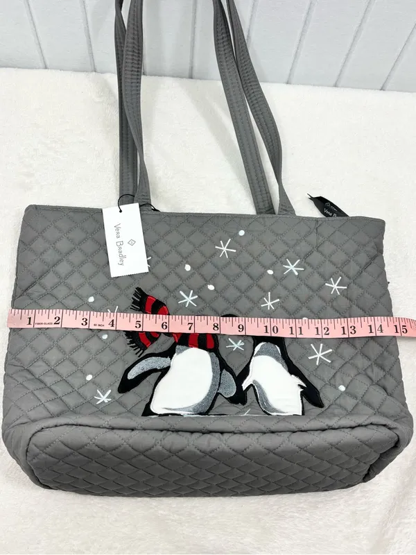 Vera Bradley Gray Quilted Penguin Tote with Red Scarf Accents NEW - Image 10