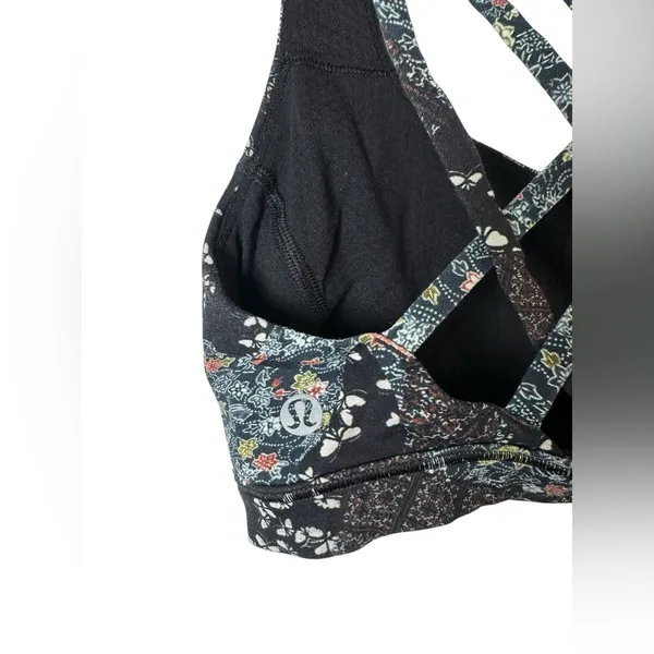 Lululemon‎ Free To Be Serene Bra Women’s Size 4 Black Floral Strappy Sports Bra - Image 6