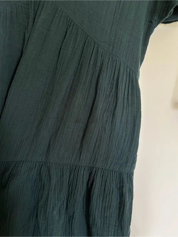 Madewell‎ Green Popover Lightspun Tiered Mini Dress 100% Cotton Size Small - Image 3