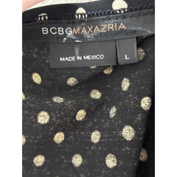 BCBGMAXAZRIA Polka Dot Wrap Dress Black White‎ 3/4 Sleeve Ruffle Hem Large - Image 7