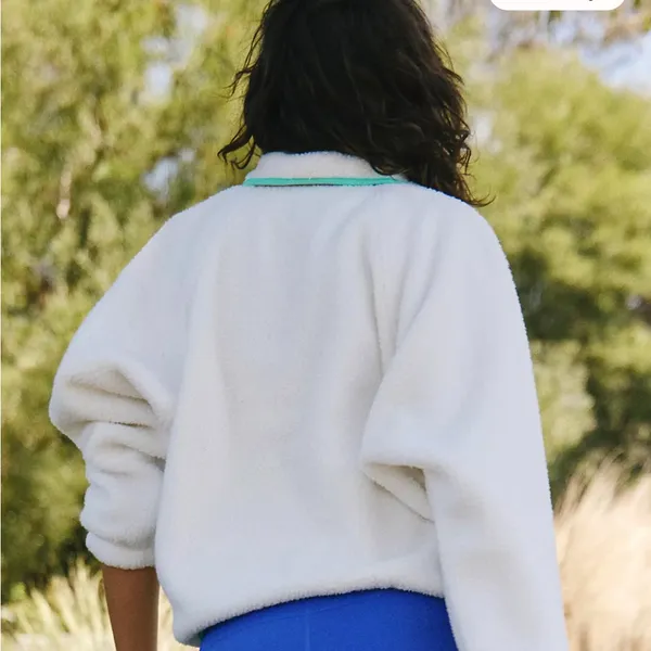 FP Movement by Free People Cream Sherpa Pullover with Tan Trim and Blue Accents - Image 3