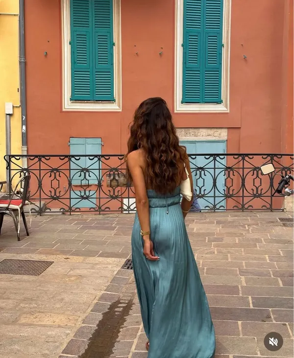 Zara maxi dress boho pleated Teal Evening Gown wedding party cocktail - Image 8