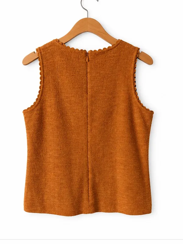 J. Crew Camel Textured Scalloped Scoop Neck Sleeveless Shell Top Size Small NWT - Image 5