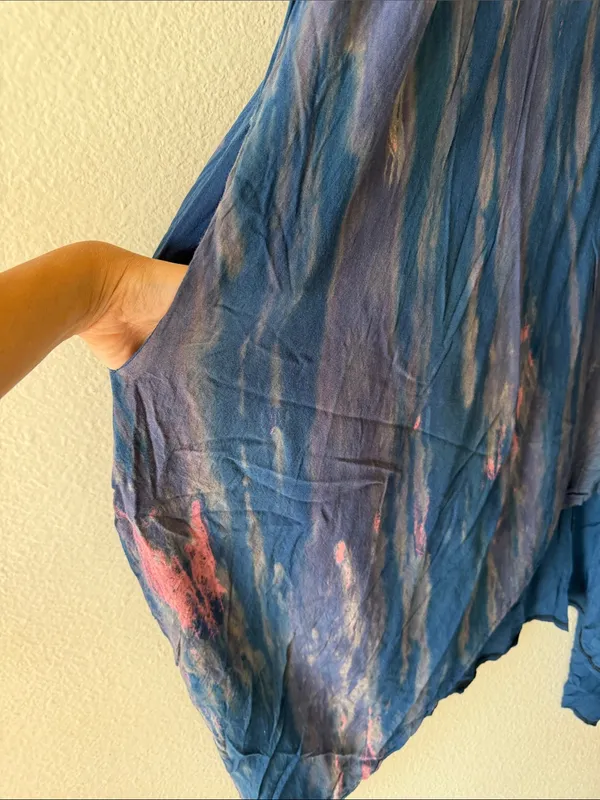 Boho V-Neck Blue Print Handkerchief Hem Maxi Dress - Image 7