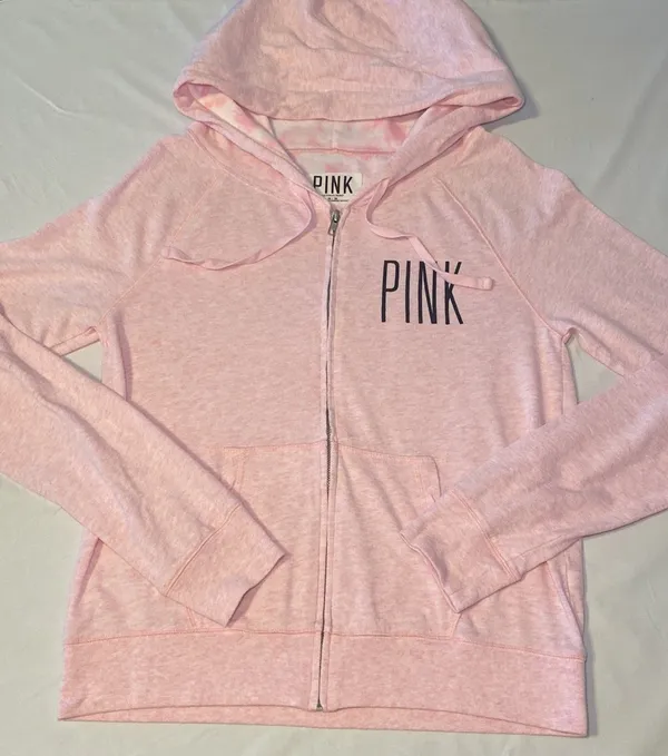 Victoria's Secret PINK Lightweight Light Pink Perfect Zip Hoodie Size Medium EUC - Image 4