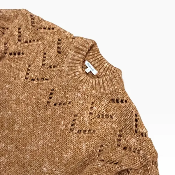 Madewell Pointelle Puff Sleeve Sweater Marled Copper Brown XS AD049 - Image 2