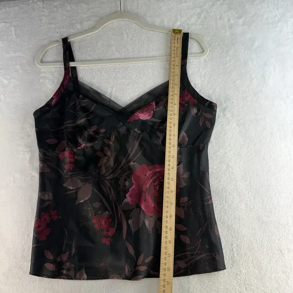 Vintage Y2K M Medium Cami Tank Top Dark Romantic Gothic Floral Shirt Black Satin - Image 7