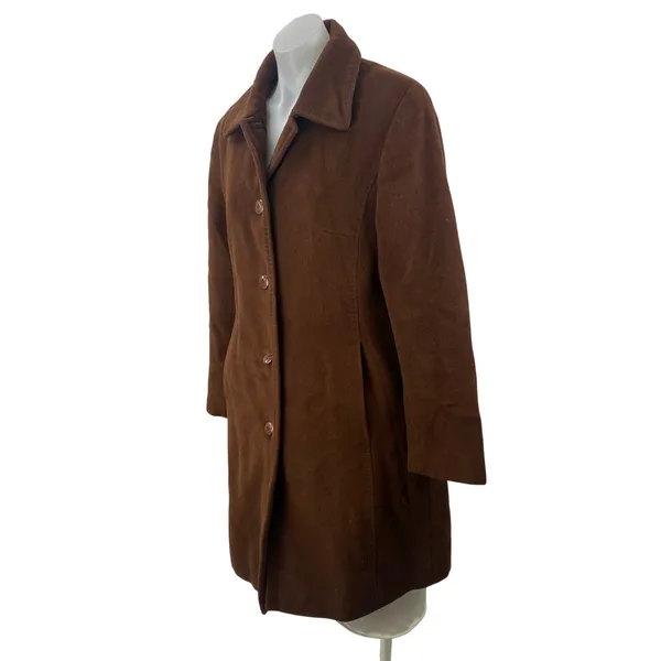 Jones New York Women's Brown Wool Long Sleeve Button Down Midi Coat Jacket Sz S - Image 3