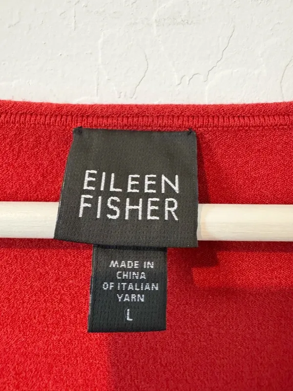 Eileen Fisher Top Size Large Red Round Neck Short Sleeve Knit‎ Coastal Grandma - Image 4