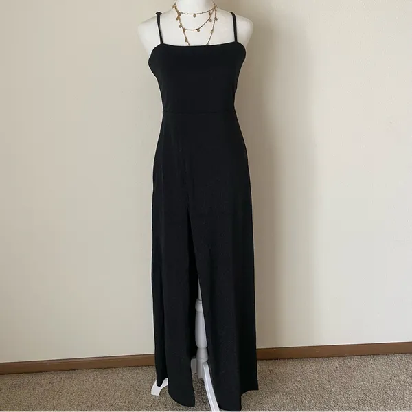 Showpo Rheannon Split Mesh Maxi Dress in Black Lurex - Image 3