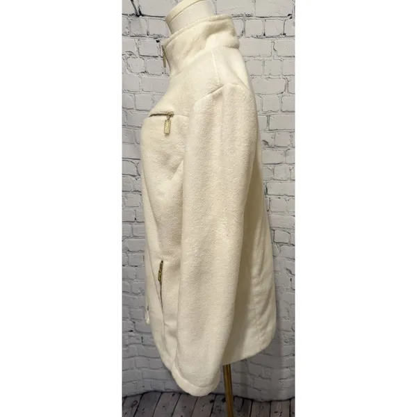Bob Mackie QVC Wearable Art ivory/cream fleece jacket Size Large - Image 4