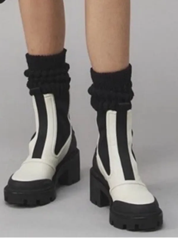 Tory Burch Leather Chelsea Lug Sole Ankle Boots Ivory Black Size 8.5 Retail $428 - Image 2
