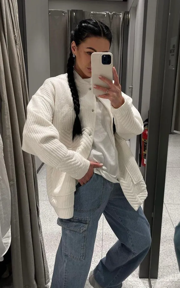 jacket coat bomber overcoat cream ribbed casual fall lightweight - Image 2