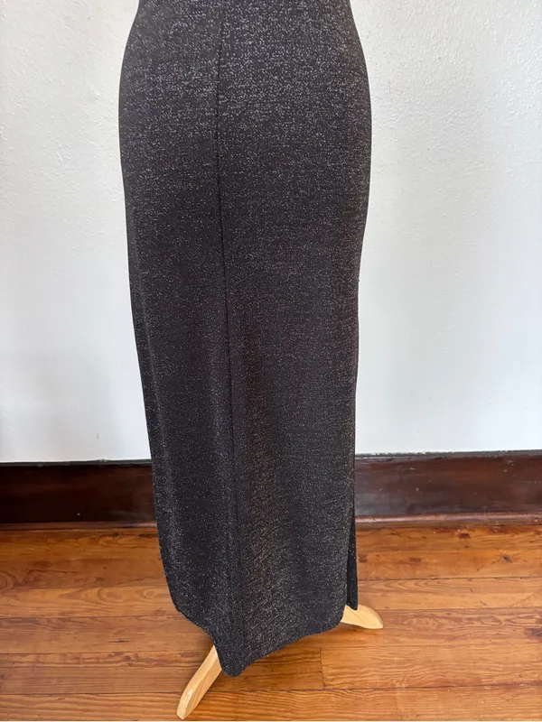 Vintage 90s Black + Silver Glitter Full Length Sleeveless Prom Dress - Image 3