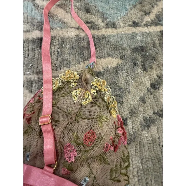 Mapale Pink Garden Two Piece Lingerie Set Embroidered Sz S NWT - Image 13