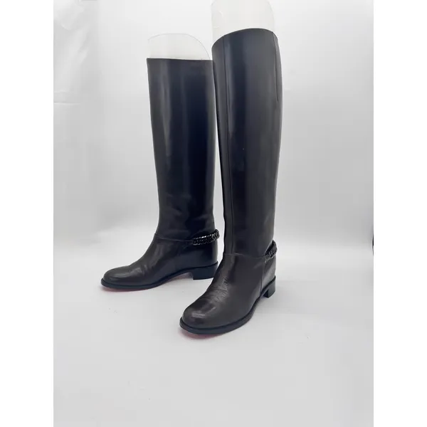 Christian Louboutin Cate Dark Brown Leather Riding Boots Chain Link EU 36 - Image 7